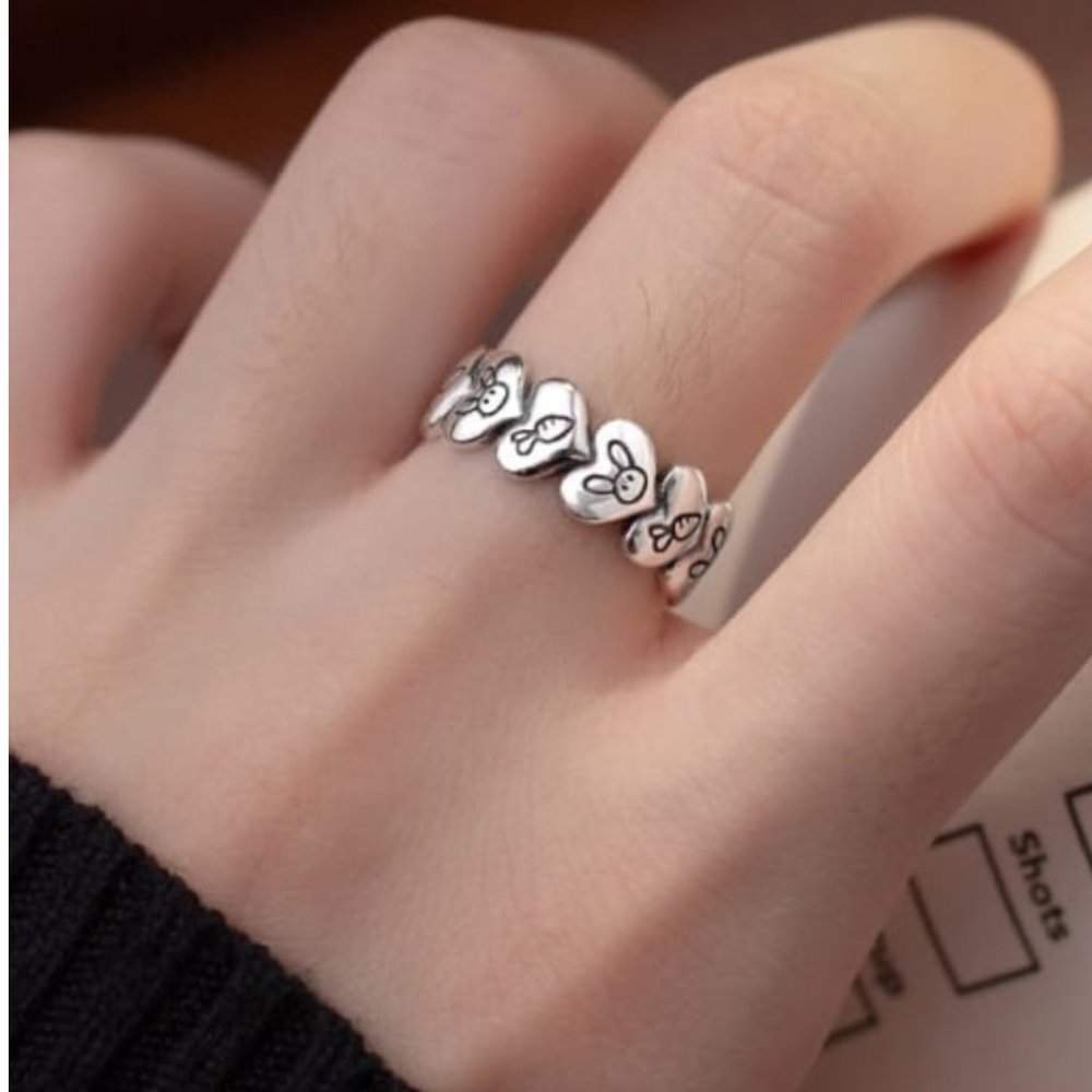 925 sterling silver heart bunny carrot ring